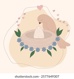 Nesting party.Vector image of a bird in a nest.Nest.Nesting.Waiting for a new life