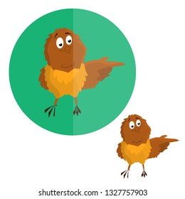 Nestling, sparrow pointing direction. Cartoon graphics Vector illustration