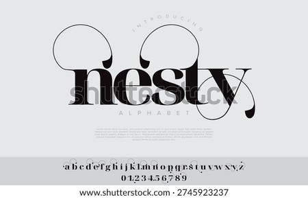Nesty alphabet elegant circular serif font with thin line circles for luxury beauty and fashion