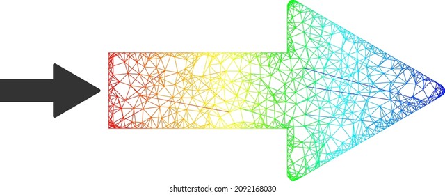Icono de marco de dirección de flecha neta con gradiente espectral. Icono de dirección de flecha de red de marco vibrante. Modelo plano creado a partir del pictograma de dirección de flecha y líneas interseccionadas.