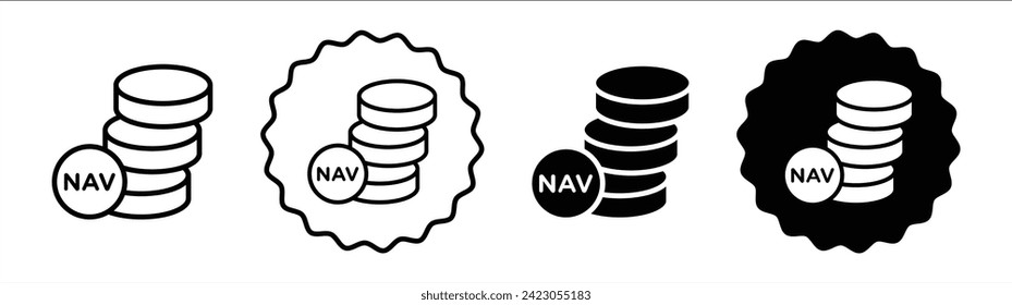 Valor de activo neto establecido en color blanco y negro. Valor neto del activo simple vector de icono plano