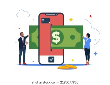 Net banking concept. People using mobile banking app, online money transfer.