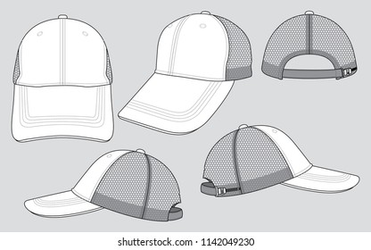 Net Baseball Cap 6 Panel Caps
: White / Grey