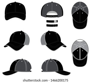 Net baseball cap for template, (black),vector illustration