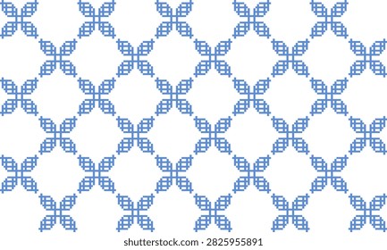 net of blue Jasmine flower pattern star diamond, blue plaid fabric texture, blue and white diamond checkerboard repeat pattern, replete image, design for fabric printing