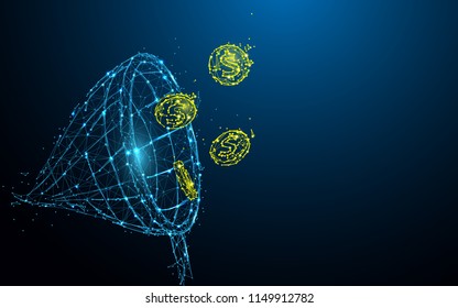 Net Chasing Money Form Lines, Triangles And Particle Style Design. Illustration Vector