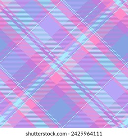 Net check vector background, packaging textile tartan pattern. Ornate texture seamless plaid fabric in purple and cyan colors.