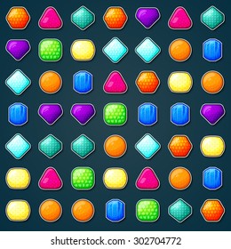 Net with different shape and color crystals , preparation for games, vector illustration