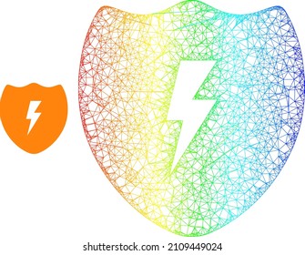Net electric shield frame illustration with spectral gradient. Vibrant frame net electric shield icon. Flat structure created from electric shield icon and intersected lines.