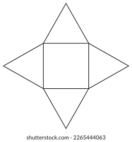 Figura neta de la pirámide cuadrada. Redes de geometría en matemáticas. Forma geométrica 3D. Ilustración vectorial aislada en fondo blanco.