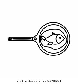 Net with fish icon in outline style isolated on white background. Fishing symbol