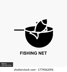 Net with fish icon. Vector illustration.