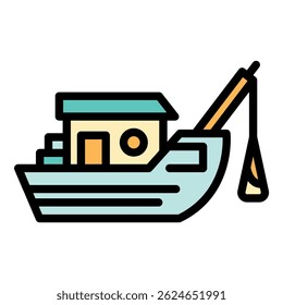 Net fishing ship icon. Outline net fishing ship vector icon color flat isolated
