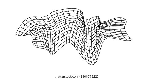 Net flying waving. Texture wave textile. Fabric square cells of sea wind. Vector illustration rolling hills. Flag windy stream flow. Network structure surface checkered background sport lines border.