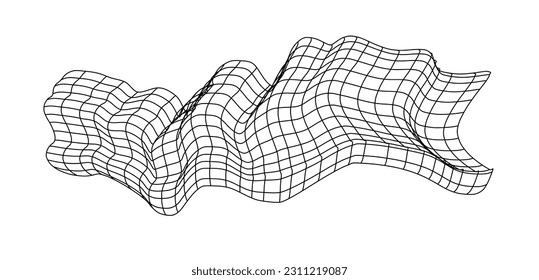 Net flying waving. Texture wave textile. Fabric square cells of sea wind. Vector illustration rolling hills. Flag windy stream flow. Network structure surface checkered background sport lines border.