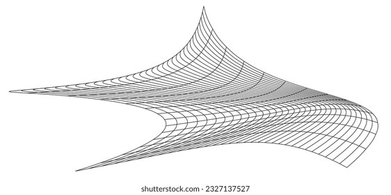 Onda voladora neta. Onda textil de textura. Celdas cuadradas de tejido de viento marino. Ilustración vectorial de las colinas onduladas. Flujo de torrente con viento de bandera. Estructura de red de la superficie de las líneas de deporte de fondo a cuadros.