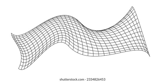 Net flying waving. Texture wave textile. Fabric square cells of sea wind. Vector illustration rolling hills. Flag windy stream flow. Network structure surface checkered background sport lines border.