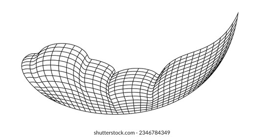 Onda voladora neta. Onda textil de textura. Celdas cuadradas de tejido de viento marino. Ilustración vectorial de las colinas onduladas. Flujo de torrente con viento de bandera. Estructura de red de la superficie de las líneas de deporte de fondo a cuadros.
