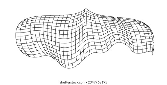 Onda voladora neta. Onda textil de textura. Celdas cuadradas de tejido de viento marino. Ilustración vectorial de las colinas onduladas. Flujo de torrente con viento de bandera. Estructura de red de la superficie de las líneas de deporte de fondo a cuadros.