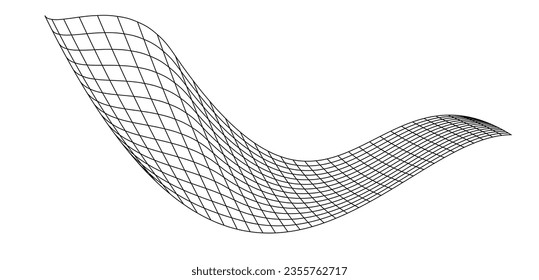 Onda voladora neta. Onda textil de textura. Celdas cuadradas de tejido de viento marino. Ilustración vectorial de las colinas onduladas. Flujo de torrente con viento de bandera. Estructura de red de la superficie de las líneas de deporte de fondo a cuadros.