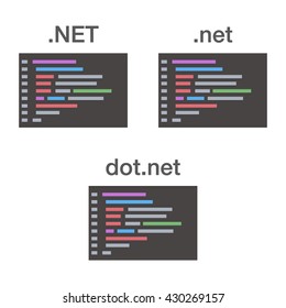 .NET framework flat logo with code editor, dotnet flat logo set, .net flat logo, abstract concept editor