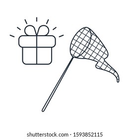 The net. Gift. The opportunity to receive a gift. Vector linear icon on a white background. Raffle prizes.