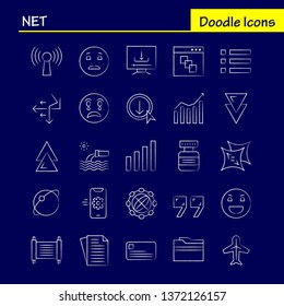 Net Hand Drawn Icons Set For Infographics, Mobile UX/UI Kit And Print Design. Include: Mobile, Phone, Cell, Setting, Arrow, Bar, Chart, Antique, Icon Set - Vector