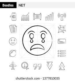 Net Hand Drawn Icons Set For Infographics, Mobile UX/UI Kit And Print Design. Include: Mobile, Phone, Cell, Setting, Arrow, Bar, Chart, Antique, Icon Set - Vector