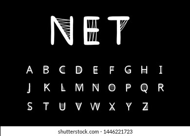 Net hand drawn vector font in cartoon style. Net around letters white on black