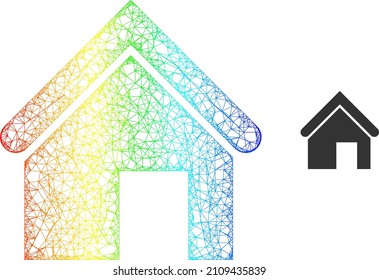 Icono de marco de trabajo de red con gradiente espectral. Icono de la casa de red de la canal de color. Carcasa plana creada a partir del icono del hogar y las líneas de cruce.
