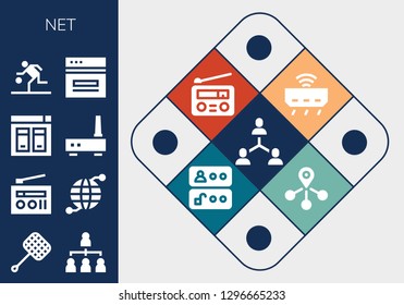  net icon set. 13 filled net icons. Simple modern icons about  - Connection, Net, Hierarchical structure, Radio, Earth grid, Website, Router, Basketball, Web, Access