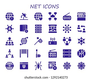  net icon set. 30 filled net icons. Simple modern icons about  - Earth grid, Basketball, Network, Radio, Vpn, Server, Hierarchical structure, Butterfly net, Modem, Graphene, Connection