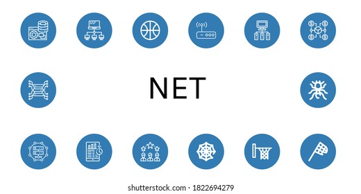 net icon set. Collection of Server, Network, Basketball, Router, Connection, Connected, Networking, Spider web, Hoop, Butterfly net, Pheidole icons