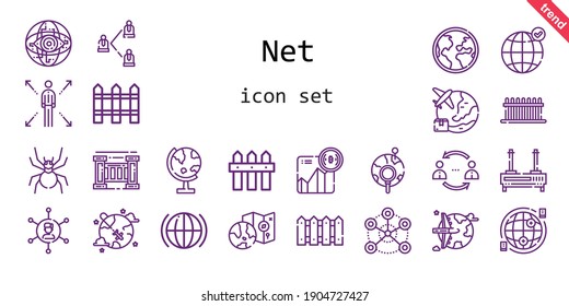 Netto-Icon-Set. Zeilensymbol-Stil. netzbezogene Symbole wie Erdgitter, Router, Globus, Global, Netzwerke, Zaun, Spinnen, Bitcoin, Internet, Netzwerk, 