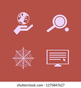 net icon set. net vector with ping pong, hand and globe and spider web icons illustration