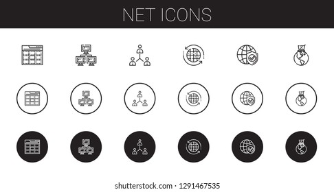 net icons set. Collection of net with web, network, earth grid, internet, global online. Editable and scalable net icons.