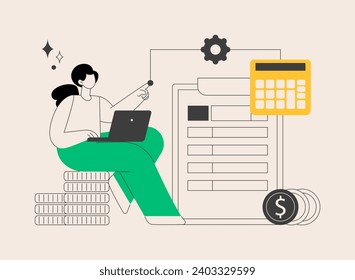 Net income calculating abstract concept vector illustration. Salary calculation, net income formula, take home pay, corporate accounting, calculating earnings, profit estimation abstract metaphor.