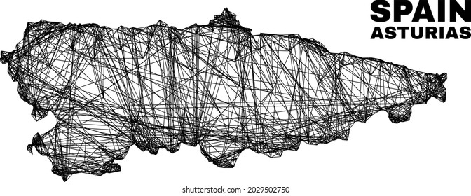 Net irregular mesh Asturias Province map. Abstract lines form Asturias Province map. Linear carcass flat net in vector format.