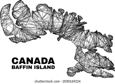 Net irregular mesh Baffin Island map. Abstract lines form Baffin Island map. Wire frame 2D net in vector format. Vector model is created for Baffin Island map using intersected random lines.