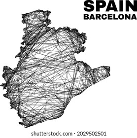 Net irregular mesh Barcelona Province map. Abstract lines are combined into Barcelona Province map. Linear carcass 2D network in vector format.