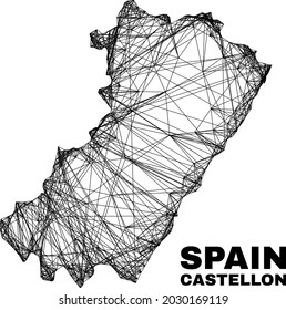 Net irregular mesh Castellon Province map. Abstract lines form Castellon Province map. Wire frame flat net in vector format.