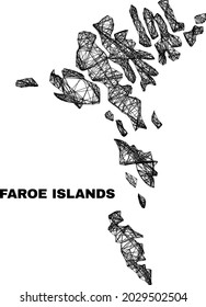 Net irregular mesh Faroe Islands map. Abstract lines form Faroe Islands map. Wire carcass flat net in vector format. Vector structure is created for Faroe Islands map using crossing random lines.