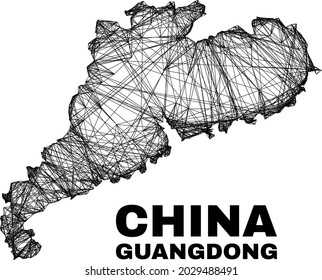 Mapa de la red irregular de la provincia de Guangdong. Líneas abstractas del mapa de la provincia de Guangdong. Red 2D de canal lineal en formato vectorial.