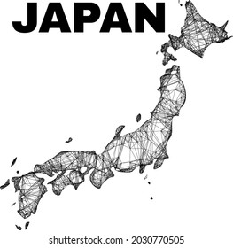 Net irregular mesh Japan map. Abstract lines form Japan map. Wire carcass 2D net in vector format. Vector carcass is created for Japan map using crossing random lines.
