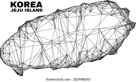 Net irregular mesh Jeju Island map. Abstract lines form Jeju Island map. Wire frame flat net in vector format. Vector model is created for Jeju Island map using intersected random lines.