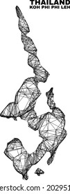 Net irregular mesh Koh Phi Leh map. Abstract lines form Koh Phi Leh map. Wire carcass 2D net in vector format. Vector carcass is created for Koh Phi Leh map using crossing random lines.
