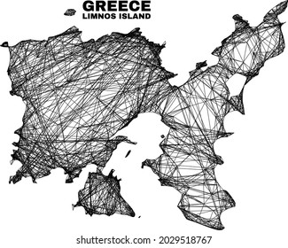 Net irregular mesh Limnos Island map. Abstract lines are combined into Limnos Island map. Wire carcass 2D net in vector format.