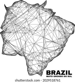 Net irregular mesh Mato Grosso do Sul State map. Abstract lines form Mato Grosso do Sul State map. Linear frame 2D net in vector format.