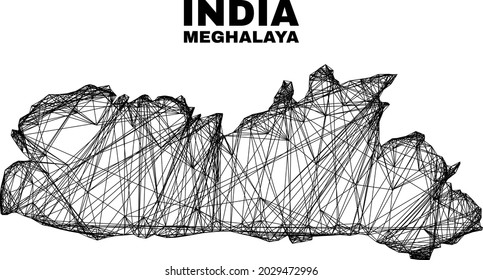 Net irregular mesh Meghalaya State map. Abstract lines are combined into Meghalaya State map. Wire carcass 2D net in vector format.
