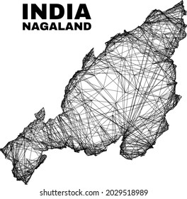 Net irregular mesh Nagaland State map. Abstract lines are combined into Nagaland State map. Wire carcass flat net in vector format.